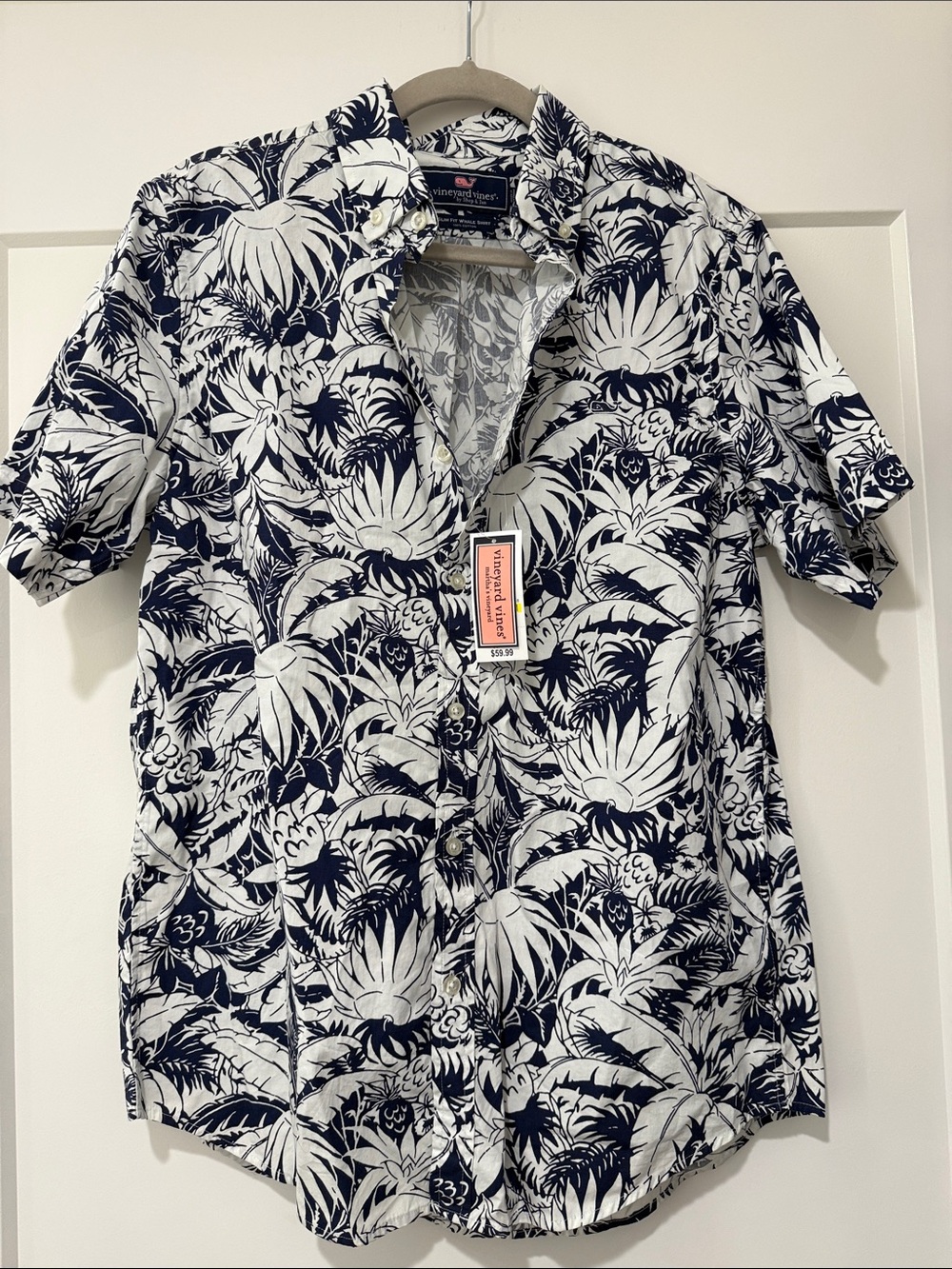 Vineyard Vines Navy and White Tropical Button-Down Shirt